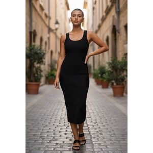 Guess by Marciano Black Bandage Bodycon Midi Dress V-Neck Ribbed Size XS